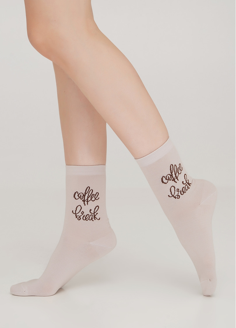 Женские носки с надписью и рисунком совы WS3 COFFEE 002 moonlight (бежевый)