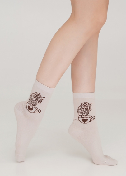 Женские носки с надписью и рисунком совы WS3 COFFEE 002 moonlight (бежевый)