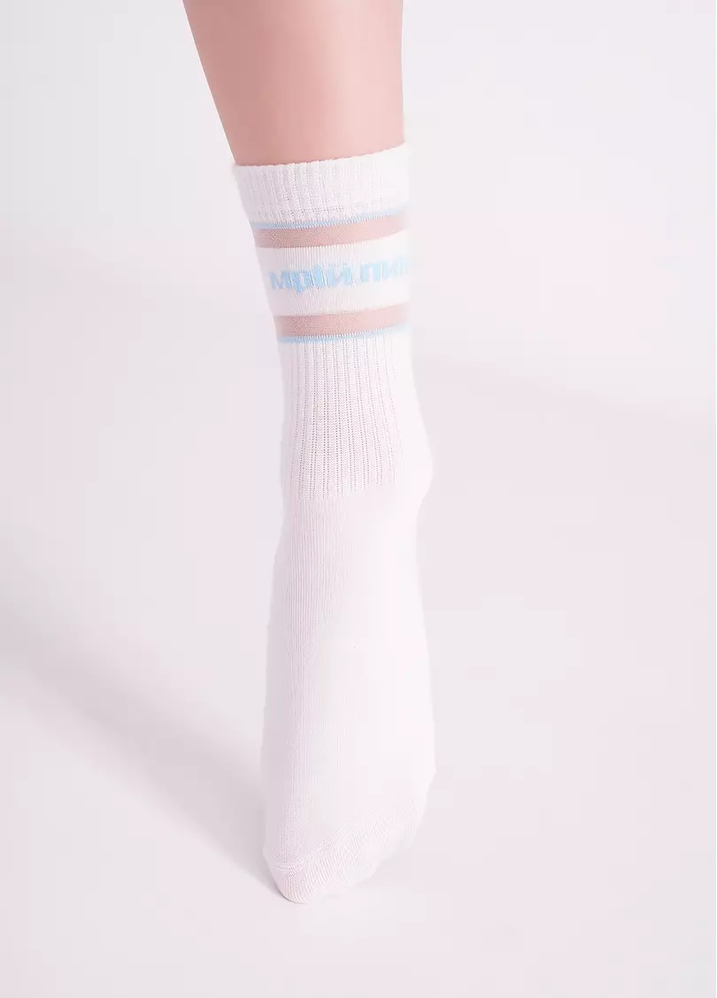 Шкарпетки з написом "Мрійлива" WS3 CRISTAL STRONG 004 white/baby blue (білий/блакитний)