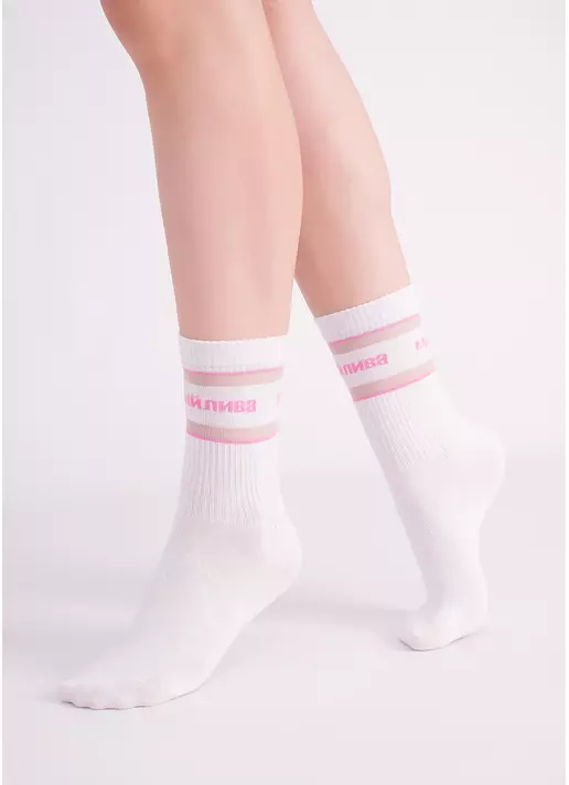 Носки с надписью "Мрійлива" WS3 CRISTAL STRONG 004 white/rose (белый/розовый)