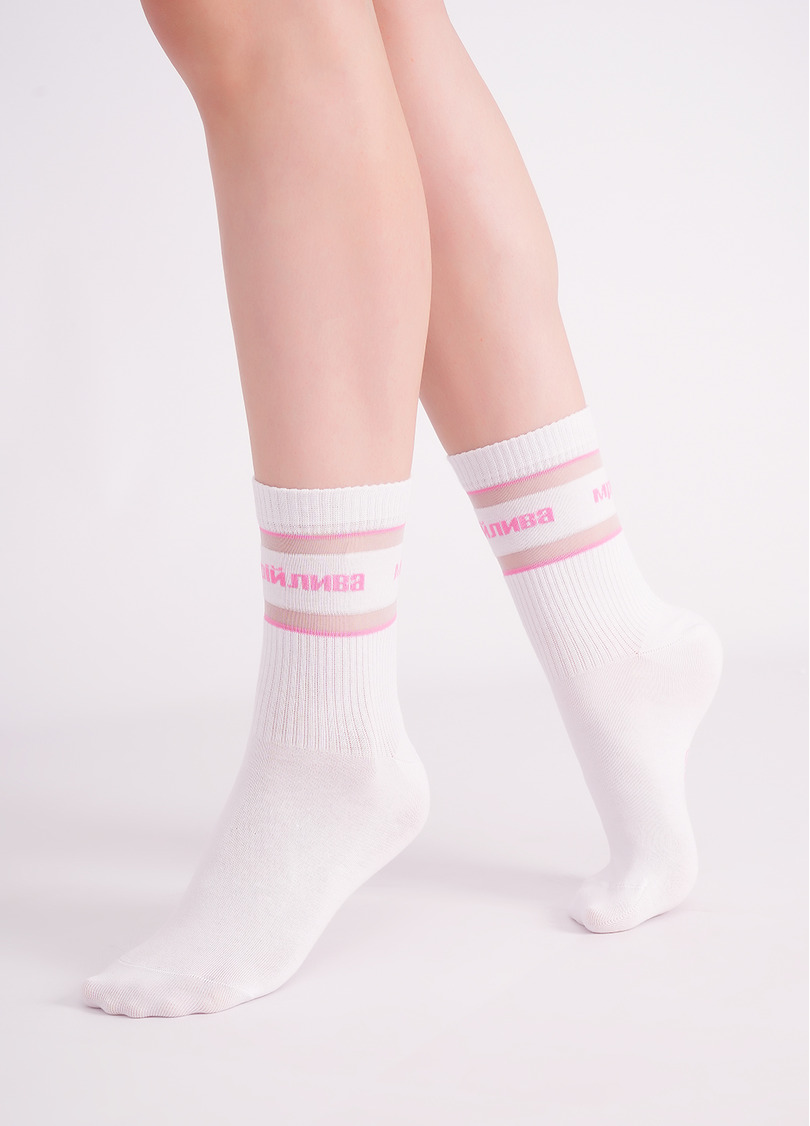Шкарпетки з написом "Мрійлива" WS3 CRISTAL STRONG 004 white/rose (білий/рожевий)
