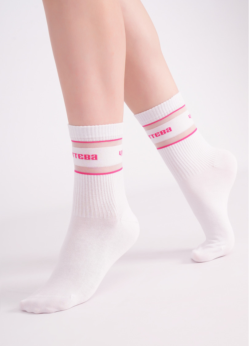 Носки с надписью "Чуттєва" WS3 CRISTAL STRONG 005 white/fuchia (белый/розовый)