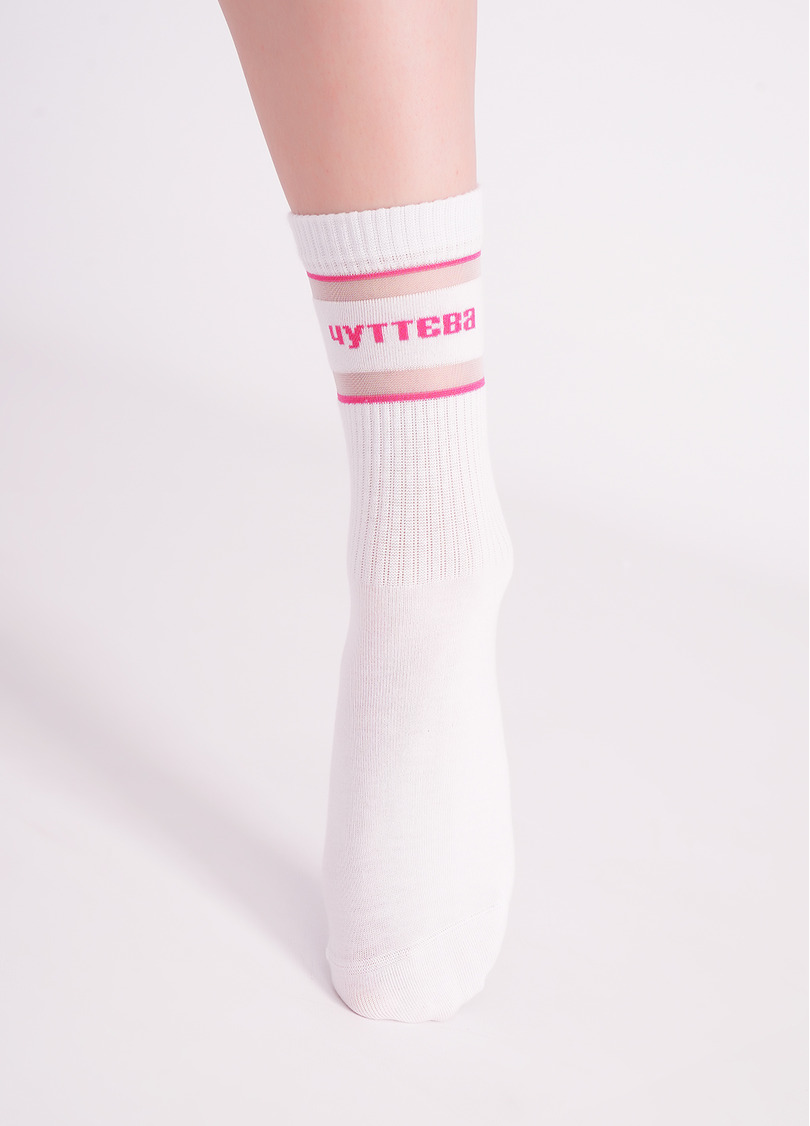 Носки с надписью "Чуттєва" WS3 CRISTAL STRONG 005 white/fuchia (белый/розовый)