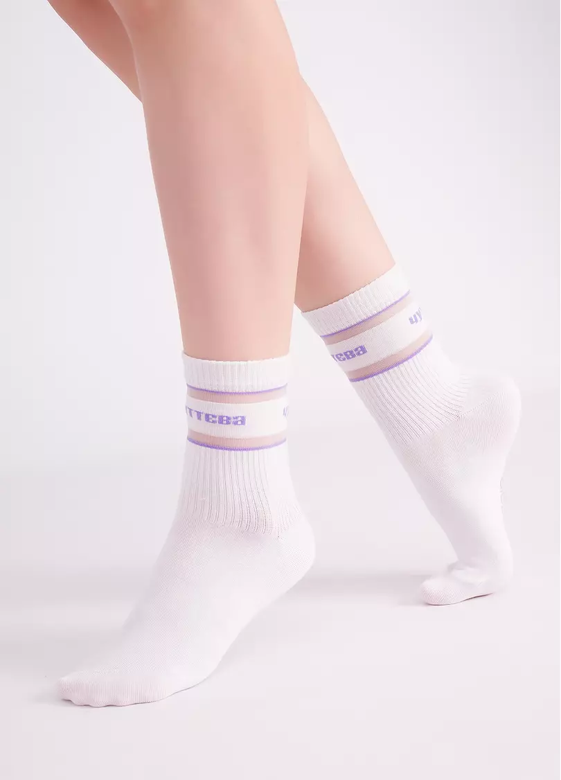 Носки с надписью "Чуттєва" WS3 CRISTAL STRONG 005 white/lilac (белый/фиолетовый)