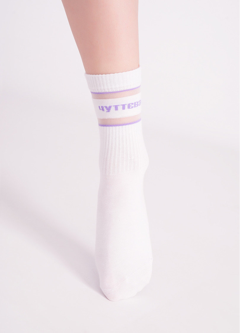Шкарпетки з написом "Чуттєва" WS3 CRISTAL STRONG 005 white/lilac (білий/фіолетовий)