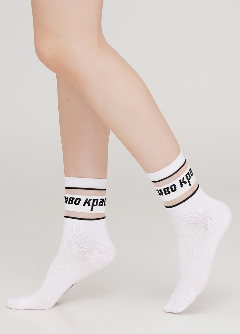 Высокие женские носки с надписью "КРАСИВО" WS3 CRISTAL STRONG TINA 001
