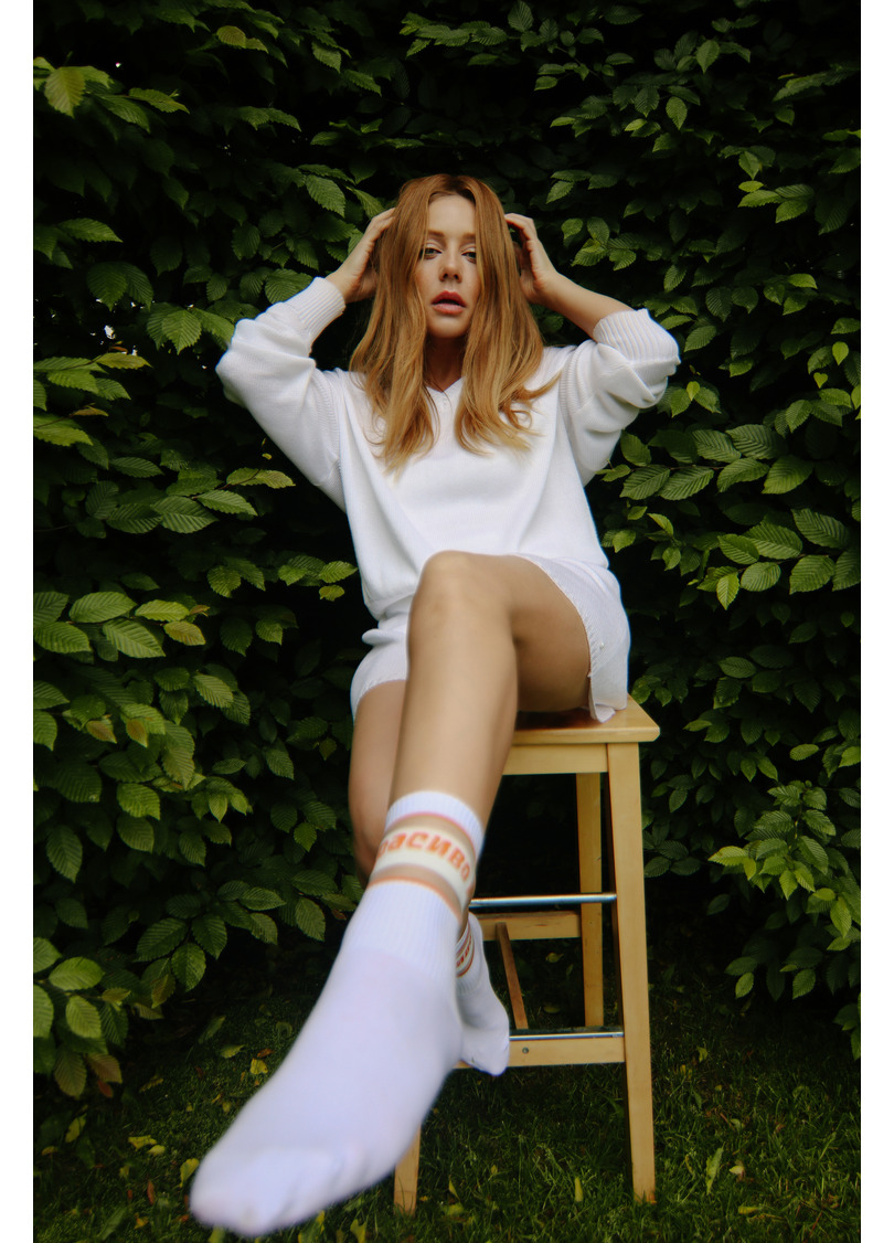 Высокие женские носки с надписью "КРАСИВО" WS3 CRISTAL STRONG TINA 001