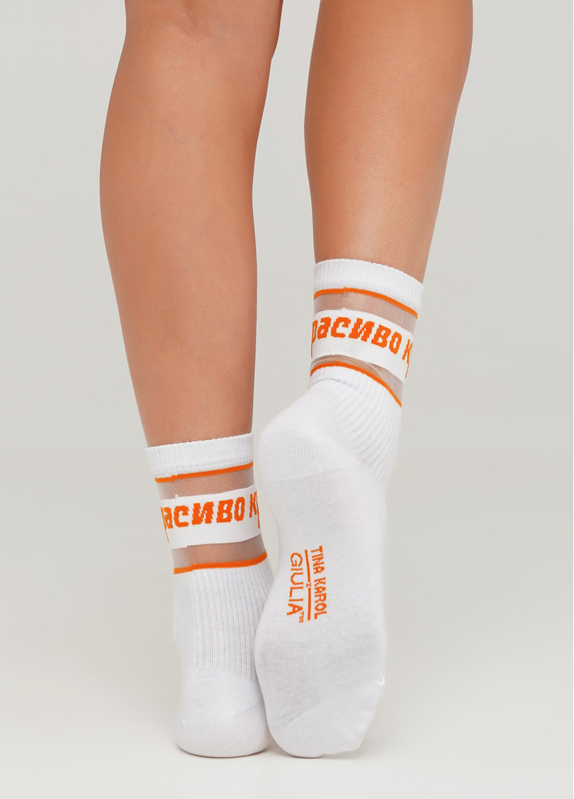 Высокие женские носки с надписью "КРАСИВО" WS3 CRISTAL STRONG TINA 001