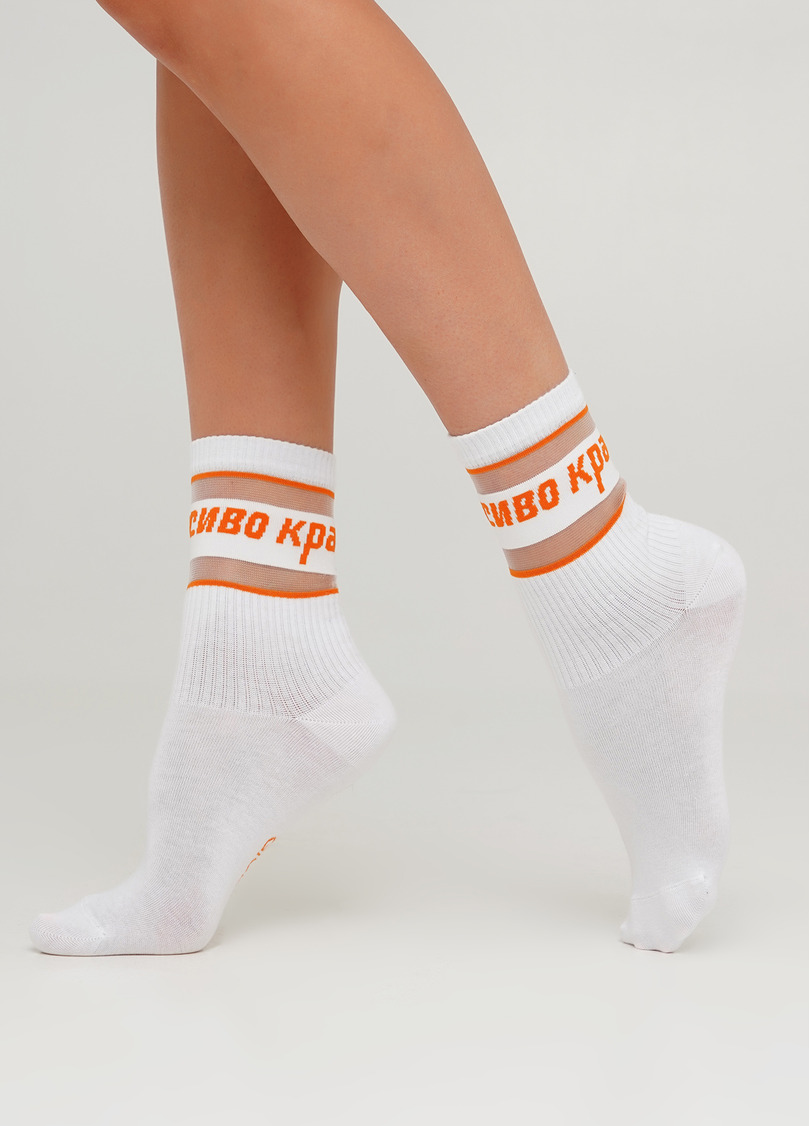 Высокие женские носки с надписью "КРАСИВО" WS3 CRISTAL STRONG TINA 001