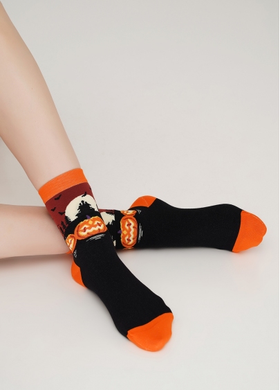 Шкарпетки жіночі з гарбузами WS3 HALLOWEEN 005 black (чорний)