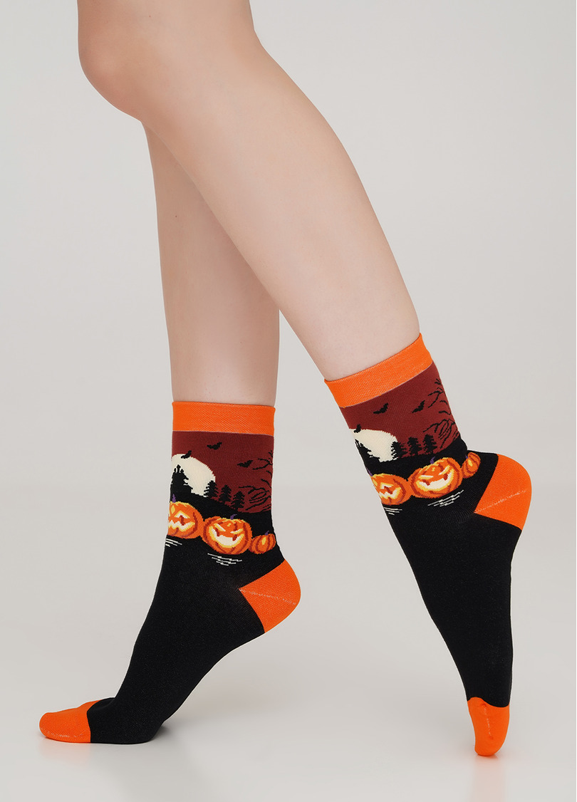 Носки женские с тыквами WS3 HALLOWEEN 005 black (черный)