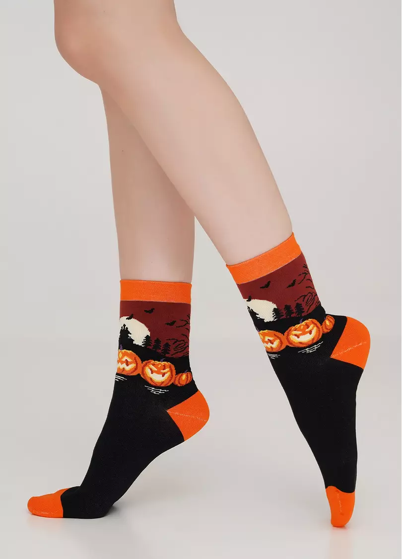 Носки женские с тыквами WS3 HALLOWEEN 005 black (черный)