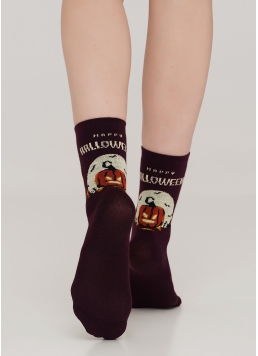 Жіночі шкарпетки з малюнком гарбузів ззаду WS3 HALLOWEEN 007 vintage grape (фіолетовий)