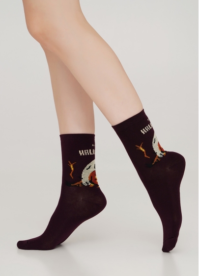 Жіночі шкарпетки з малюнком гарбузів ззаду WS3 HALLOWEEN 007 vintage grape (фіолетовий)