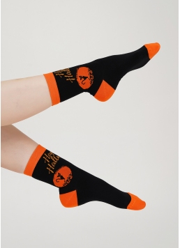 Жіночі шкарпетки з малюнком відьми та кота WS3 HALLOWEEN 008 black (чорний)