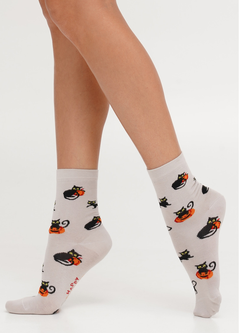 Носки с черными котами к Хэллоуину WS3 HALLOWEEN (F) 2302 moonlight (бежевый)