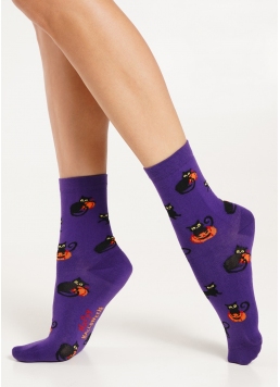 Шкарпетки з чорними котами до Геловіну WS3 HALLOWEEN (F) 2302 violet indigo (фіолетовий)