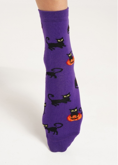 Шкарпетки з чорними котами до Геловіну WS3 HALLOWEEN (F) 2302 violet indigo (фіолетовий)