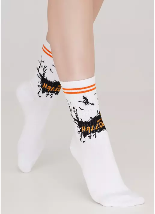 Високі шкарпетки з написом та малюнком WS3 HALLOWEEN STRONG 001 white (білий)