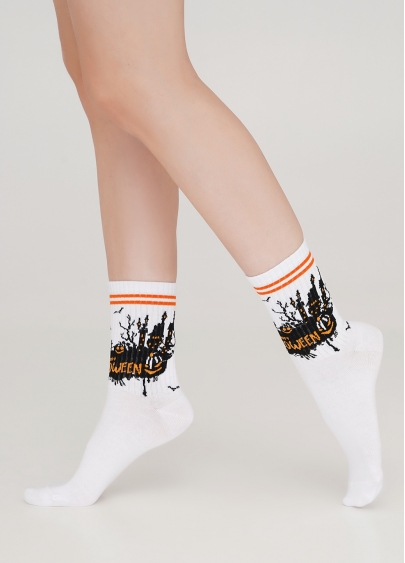 Високі шкарпетки з написом та малюнком WS3 HALLOWEEN STRONG 001 white (білий)