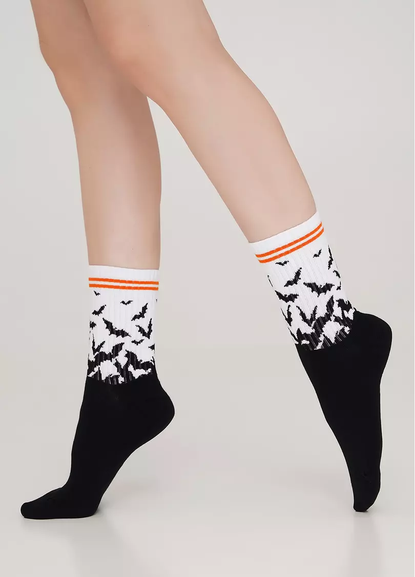 Высокие носки с рисунком летучих мышей WS3 HALLOWEEN STRONG 002 black (черный)