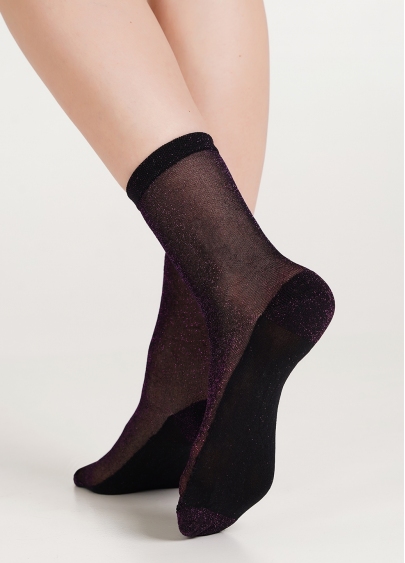 Прозрачные носки блестящие с люрексом WS3 LUREX PA 001 shiny pick metallic (черный)