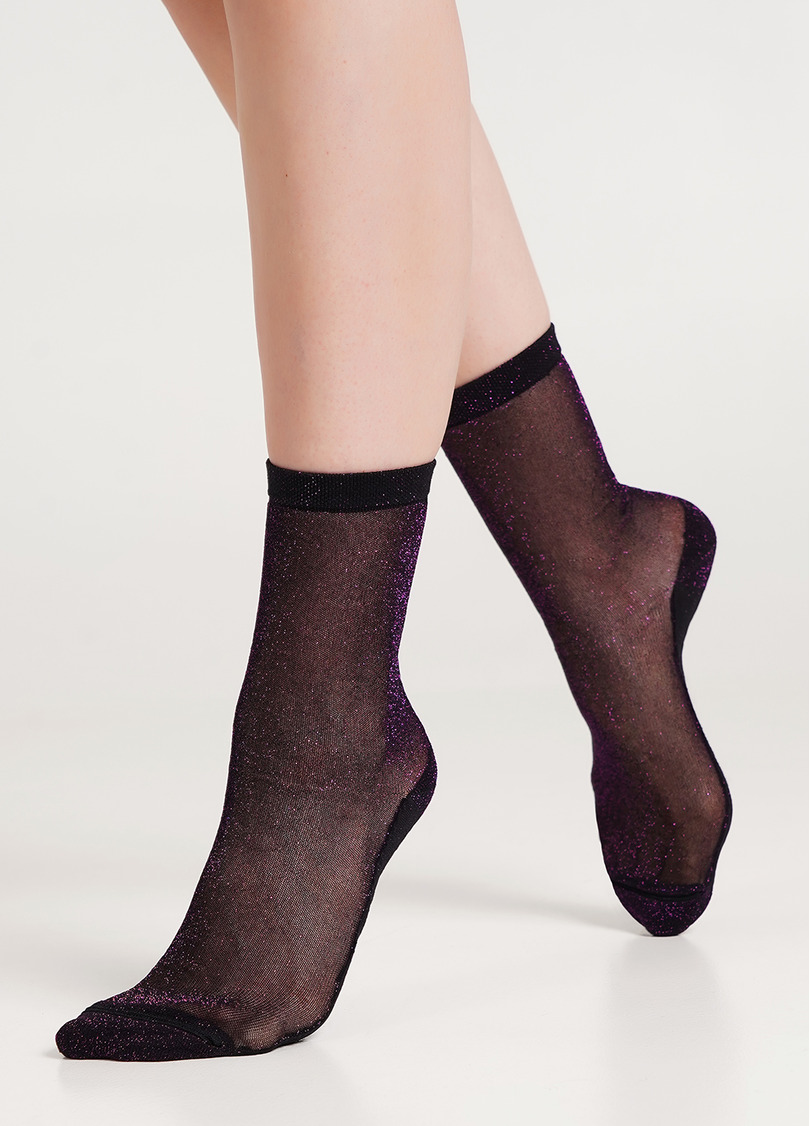 Прозрачные носки блестящие с люрексом WS3 LUREX PA 001 shiny pick metallic (черный)