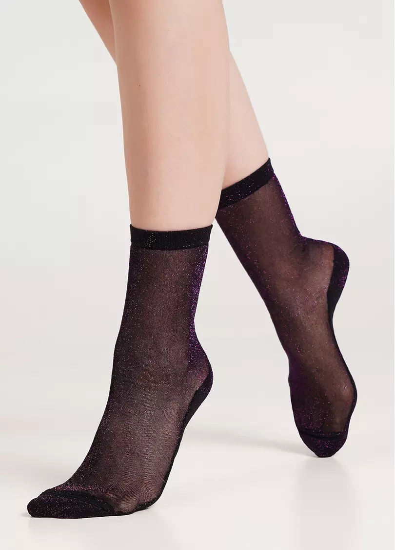 Прозрачные носки блестящие с люрексом WS3 LUREX PA 001 shiny pick metallic (черный)