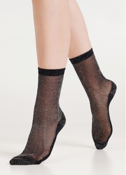Прозрачные носки блестящие с люрексом WS3 LUREX PA 001 silver metallic (черный)