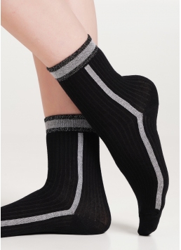 Шкарпетки в рубчик з ефектом блиску WS3 LUREX RIB 001 metallic (чорний)