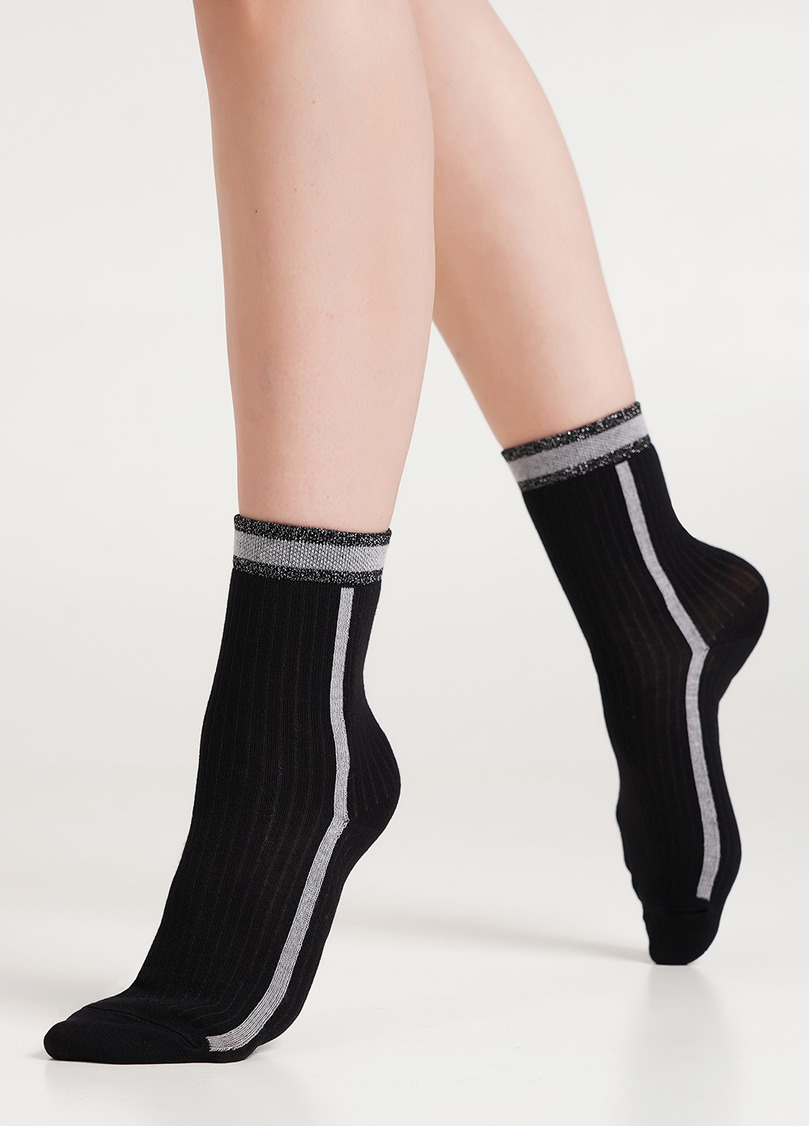 Носки в рубчик с эффектом блеска WS3 LUREX RIB 001 metallic (черный)