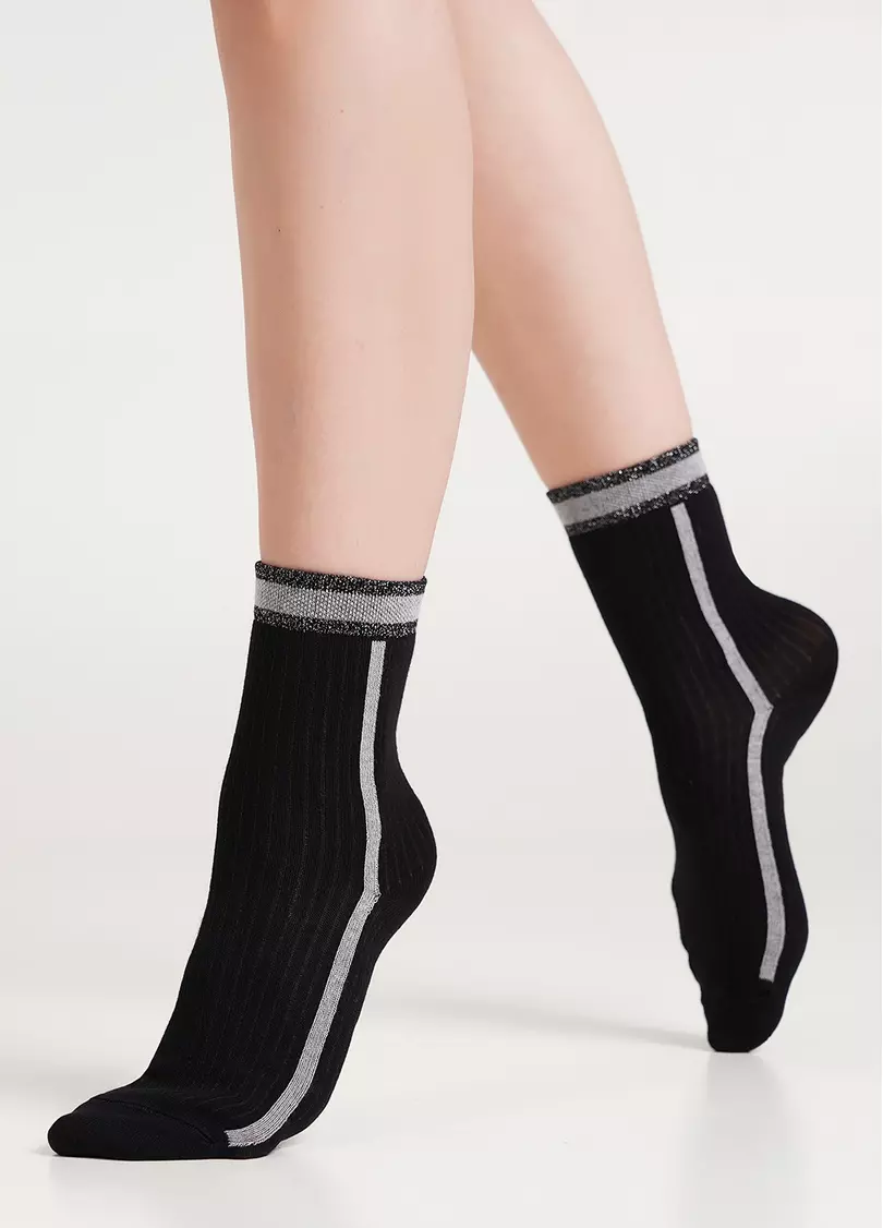Носки в рубчик с эффектом блеска WS3 LUREX RIB 001 metallic (черный)