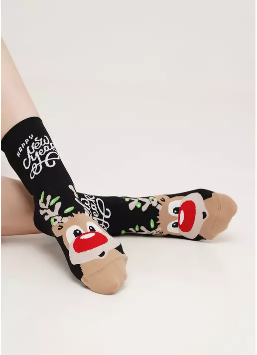 Новогодние носки с Оленем женские WS3 NEW YEAR 2103 black (черный)