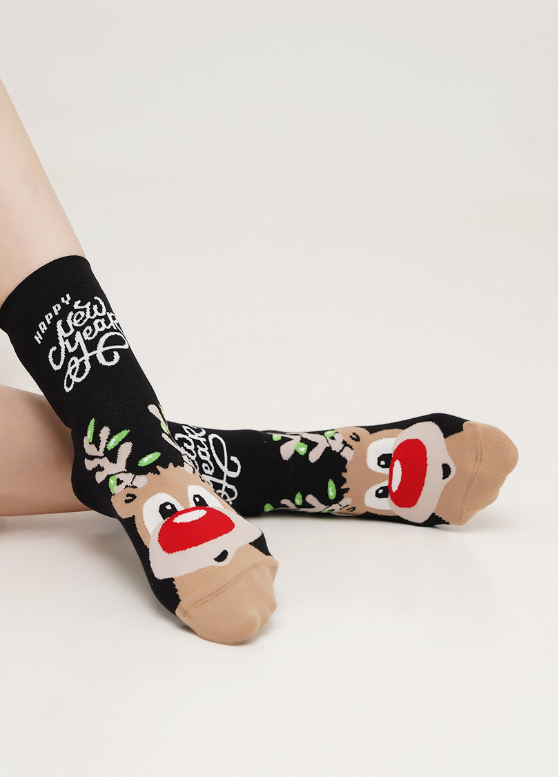 Новогодние носки с Оленем женские WS3 NEW YEAR 2103 black (черный)