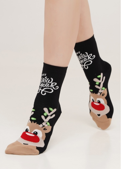 Новорічні шкарпетки з Оленем жіночі WS3 NEW YEAR 2103 black (чорний)