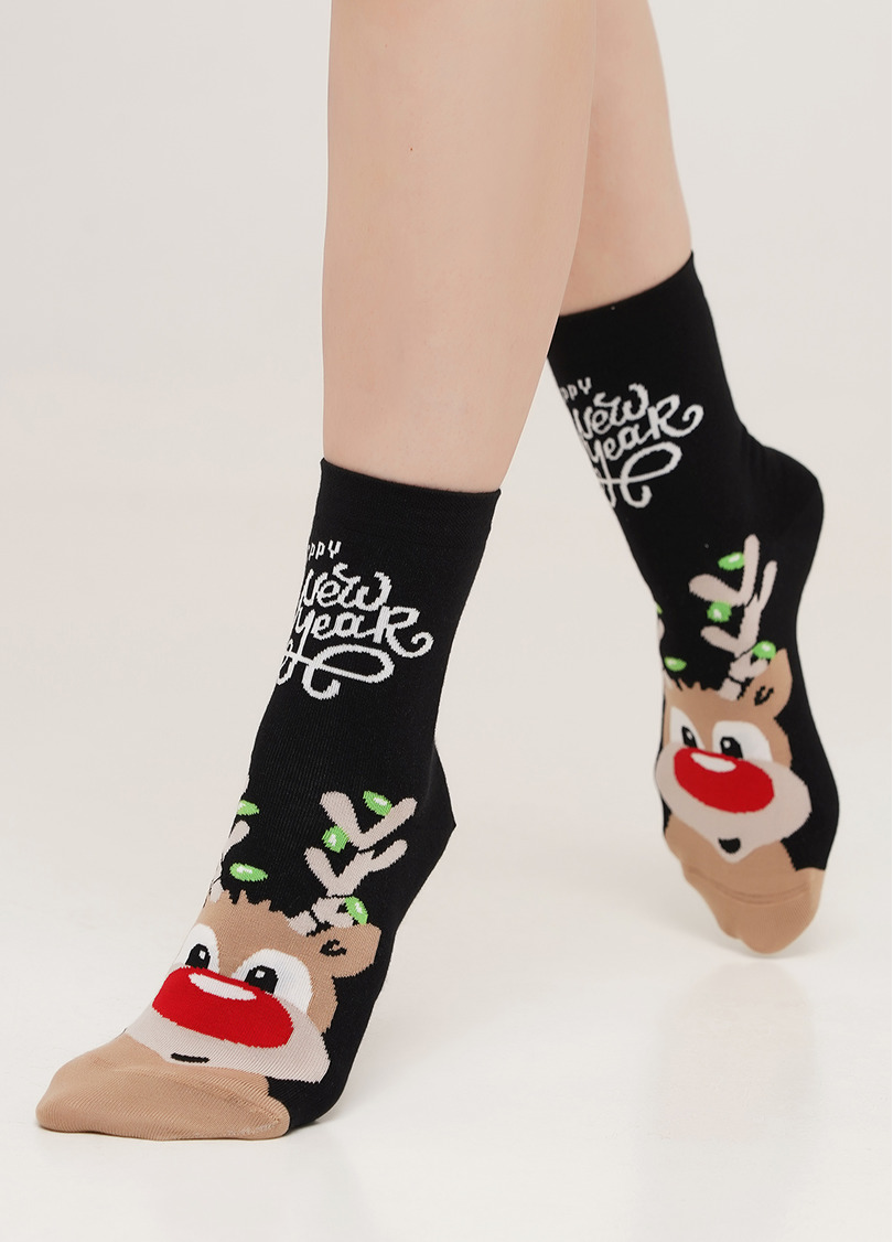 Новогодние носки с Оленем женские WS3 NEW YEAR 2103 black (черный)