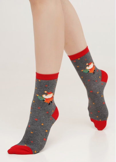 Новорічні шкарпетки жіночі з Санта Клаусом WS3 NEW YEAR 2109 dark grey melange (сірий)