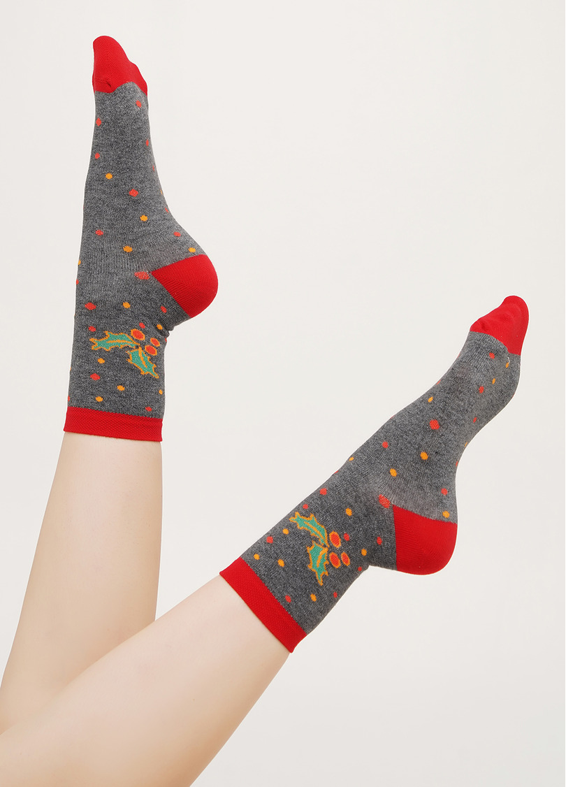 Новорічні шкарпетки жіночі з Санта Клаусом WS3 NEW YEAR 2109 dark grey melange (сірий)