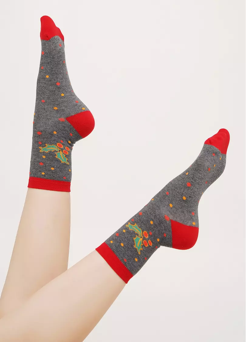 Новогодние носки женские с Санта Клаусом WS3 NEW YEAR 2109 dark grey melange (серый)