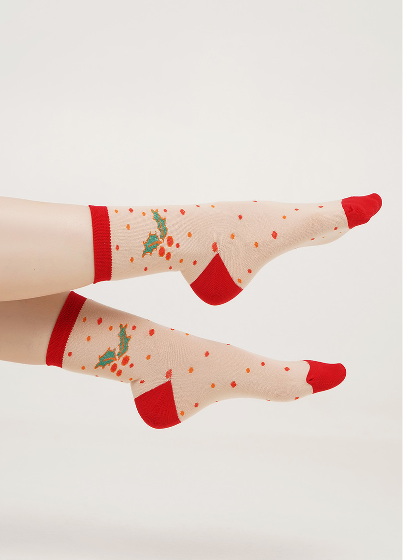 Новогодние носки женские с Санта Клаусом WS3 NEW YEAR 2109 powder puff (бежевый)