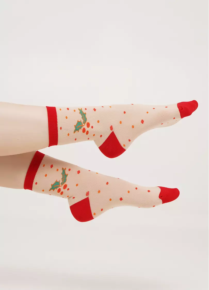 Новогодние носки женские с Санта Клаусом WS3 NEW YEAR 2109 powder puff (бежевый)