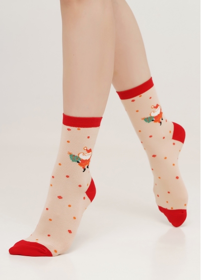 Новорічні шкарпетки жіночі з Санта Клаусом WS3 NEW YEAR 2109 powder puff (бежевий)