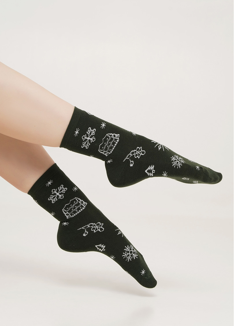 Новорічні шкарпетки жіночі WS3 NEW YEAR 2112 khaki (зелений)