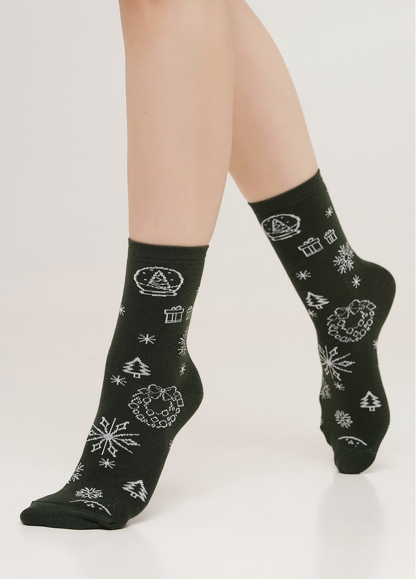 Новорічні шкарпетки жіночі WS3 NEW YEAR 2112 khaki (зелений)