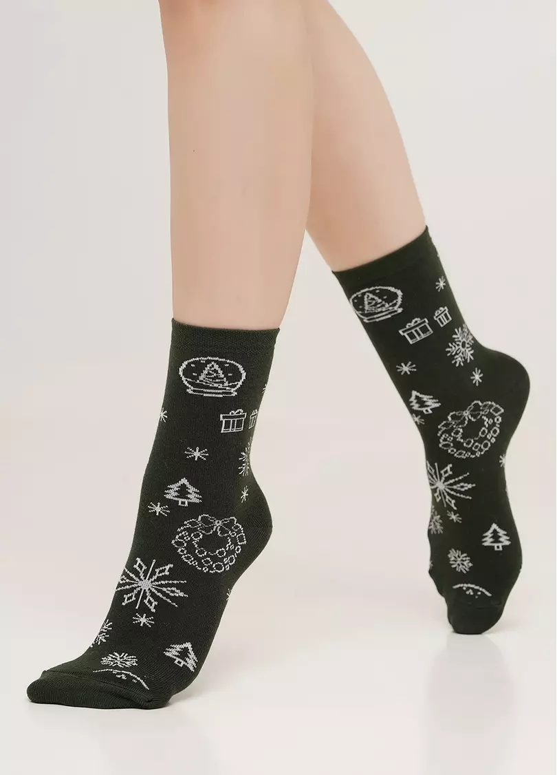 Новорічні шкарпетки жіночі WS3 NEW YEAR 2112 khaki (зелений)