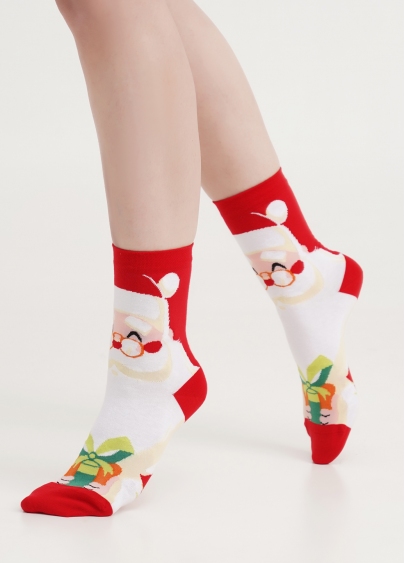 Шкарпетки з бавовни з Сантою Клаусом WS3 NEW YEAR 2301 white (білий)