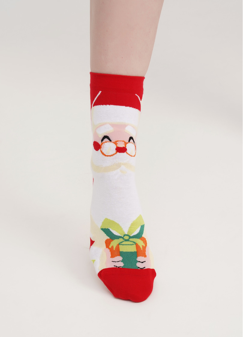 Шкарпетки з бавовни з Сантою Клаусом WS3 NEW YEAR 2301 white (білий)