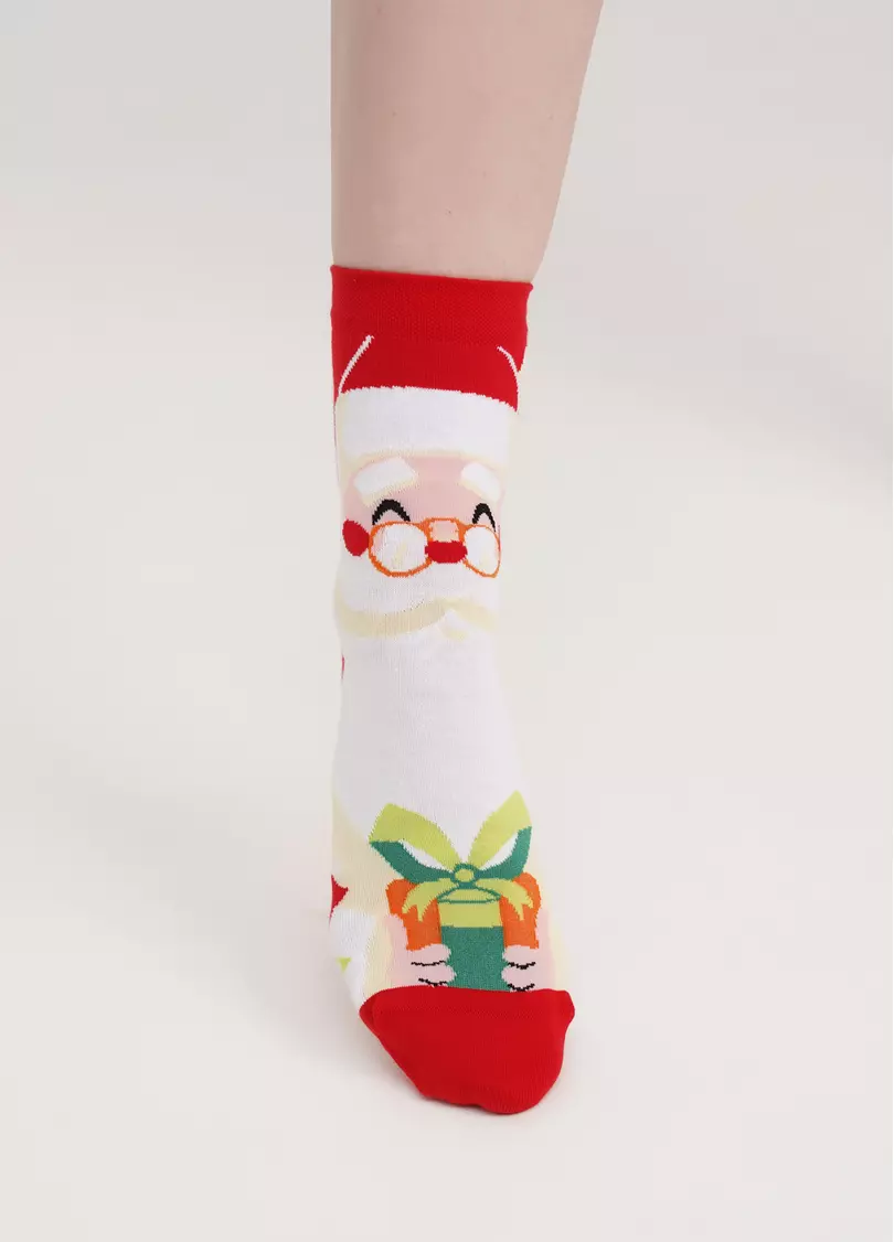Шкарпетки з бавовни з Сантою Клаусом WS3 NEW YEAR 2301 white (білий)