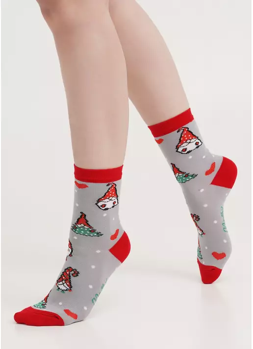 Носки женские с гномами WS3 NEW YEAR 2303 silver (серый)
