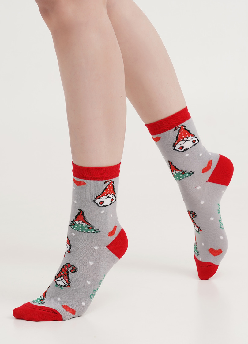Шкарпетки жіночі з гномами WS3 NEW YEAR 2303 silver (сірий)